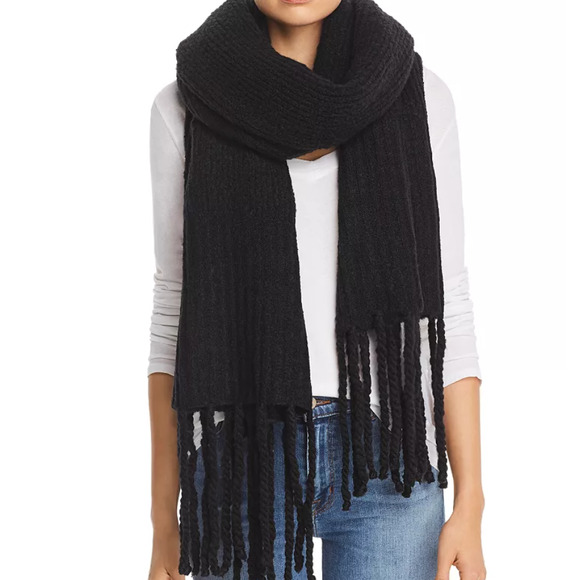 Free People Jaden Rib Knit Black Blanket Scarf - Picture 1 of 8
